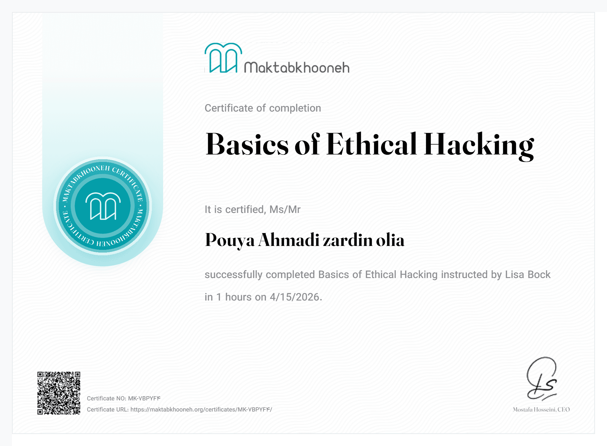 Basics of Ethical Hacking Certificate